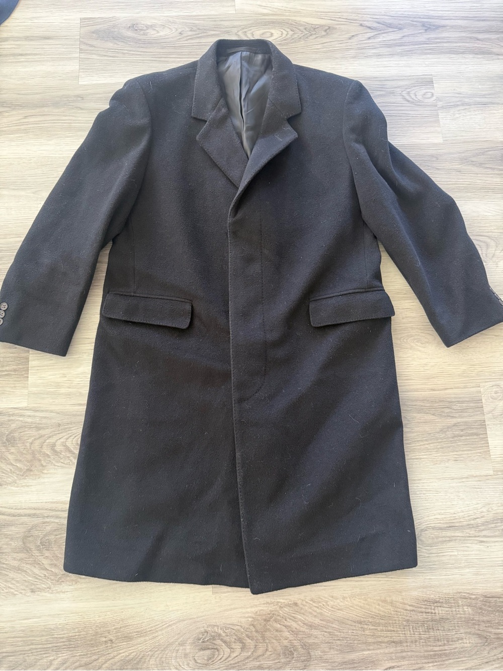 Men's Black Wool Pea Coat - Classic Single-Breasted Overcoat